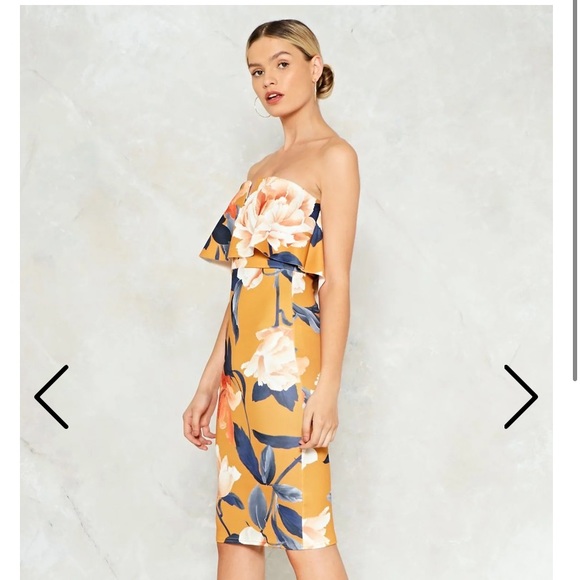 Golden floral midi dress - Picture 1 of 7